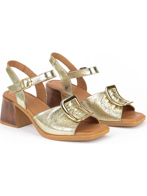 Ziya, Kadın Hakiki Deri Topuklu Sandalet 161992Z19008S Altın