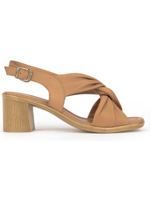 Ziya, Kadın Hakiki Deri Topuklu Sandalet 1611020Z2213 Camel