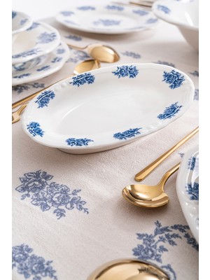 Rubi Porselen Vintage Flowers Blue 2’li Kayık Tabak 21 cm – Çiçek Desenli Porselen Sunum Tabağı