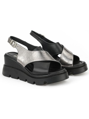 Ziya, Kadın Hakiki Deri Dolgu Topuk Sandalet 1611020Z2005 Siyah