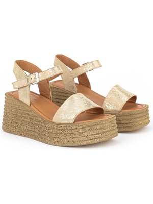 Ziya, Kadın Hakiki Deri Dolgu Topuk Sandalet 161992Z1000 Altın