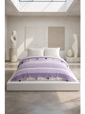 Orbit Pamuklu Çift Kişilik Pike ve Yatak Örtüsü - 220X240 cm Dokuma, Püsküllü, Çizgili Tasarım, Makinede Yıkanabilir