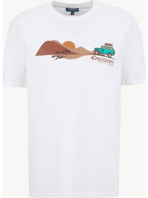 Discovery Expedition D6SM-TST3771 Kırık Beyaz Bisiklet Yaka Relaxed Baskılı Erkek T-Shirt