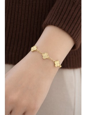 Girift Vintage Zupk Yonca Detaylı Gold Bileklik