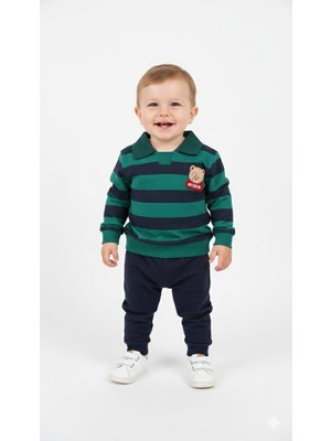 Pinomio Baby Erkek Bebek Çizgili Ayı Nakışlı Takım