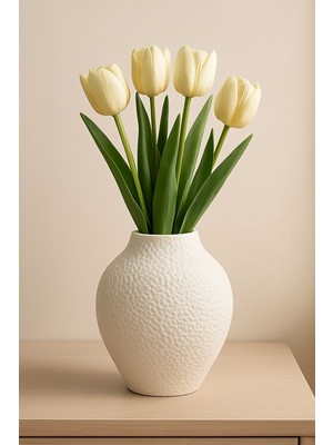 Miray Craft Kabartmalı Çift Figürlü Dokulu Seramik Vazo – Dekoratif Masa Üstü ve Şifonyer Aksesuarı