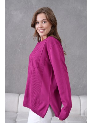 Stilmony Kadın Minimal Çizgi Kabartmalı Kazak Triko