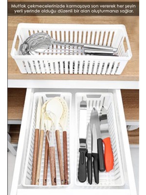 Webmall 4’lü Beyaz Mutfak Çekmece Içi Düzenleyici – Kaşık Çatal Bıçak Organizeri, Plastik Düzenleme Kutusu