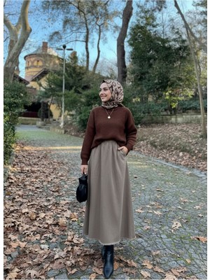 Foremia Cepli Bel Lastikli Etek-Vizon -