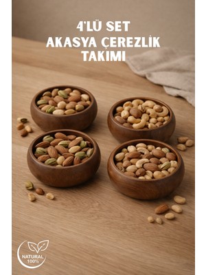 Nandy Home Akasya Model Ahşap Çerezlik 4’lü Set – Kahvaltı & Çerez Sunum Kasesi – 9 cm