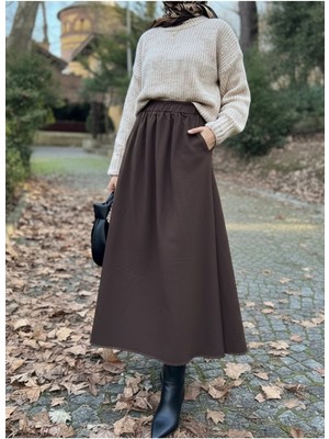 Foremia Cepli Bel Lastikli Etek-Kahve -