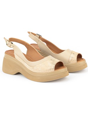 Ziya, Kadın Hakiki Deri Dolgu Topuk Sandalet 161992Z64024 Bej