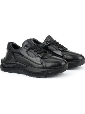 Ziya, Erkek Hakiki Deri Günlük Sneaker 1611065Z002 Siyah