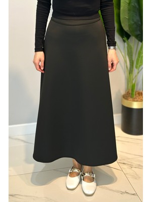 Lale Butik Scuba Kloş Etek 06 Siyah
