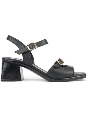 Ziya, Kadın Hakiki Deri Topuklu Sandalet 161992Z19030 Siyah