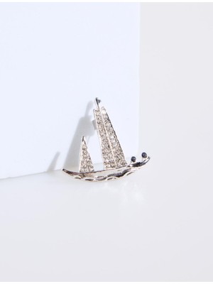 Jimmy Key Gümüş Rengi Yelkenli Figürlü Broş