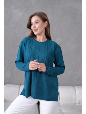 Stilmony Kadın Minimal Çizgi Kabartmalı Kazak Triko