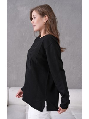 Stilmony Kadın Minimal Çizgi Kabartmalı Kazak Triko