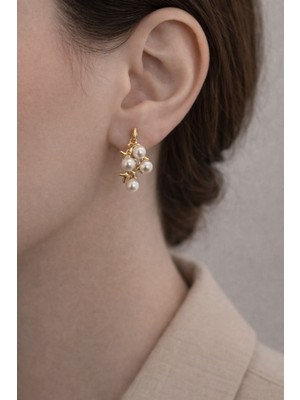 Girift Vintage Zenl Zirkon Taşlı Incili Çoklu Yıldız Gold Küpe