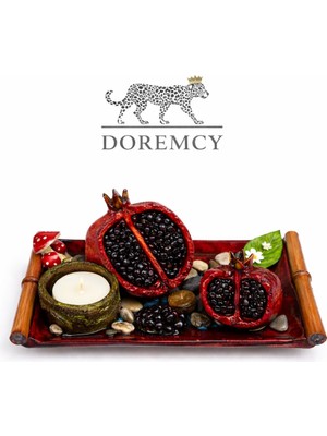 Doremcy Nar Mumluklu Dekoratif Tepsi 17X11 cm Polyester Döküm Biblo Seti