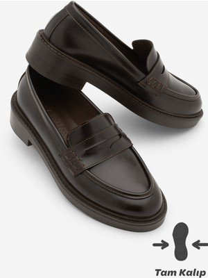 Marjin Kadın Loafer Günlük Klasik Ayakkabı Casual Makosen Fonle Kahve