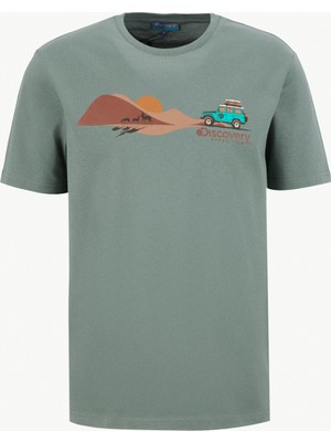 Discovery Expedition D6SM-TST3771 Nil Yeşili Bisiklet Yaka Relaxed Baskılı Erkek T-Shirt