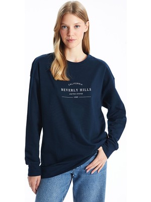 Lc Waikiki Yeni Sezon Bisiklet Yaka Baskılı Oversize Kadın Sweatshirt