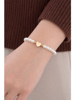 Girift Vintage Zewn Inci Kalpli Bileklik