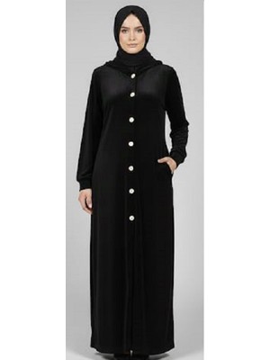 Kapşonlu Siyah Kadife Pardesü