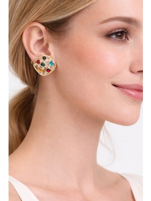 Girift Vintage Zent Renkli Kristal Taşlı Küpe