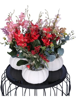 Yapay Çiçek Sitesi Küçük Kabak Beton Saksıda Yapay Yasemin Çiçeği 3lü Set