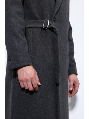 Antioch Antrasit Kuşaklı Oversize Erkek Kaban