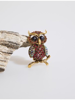 Jimmy Key Karışık Baykuş Figürlü Zarif Broş
