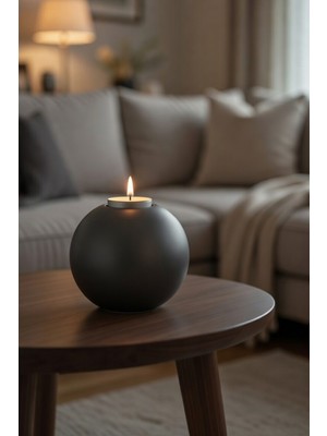 Safir Design Antrasit Küre El Yapımı Dekoratif Mumluk - Minimalist Tealight Mum Hediyeli Mumluk