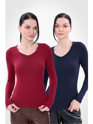 Yade Fashion V Yaka Uzun Kollu Kadın Body  2\\\'li Set