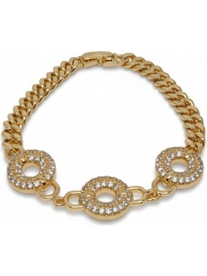 Lunel Accessory Altın Kaplama Halka Detaylı Taşlı Bileklik – Modern Şık Kadın Bileklik