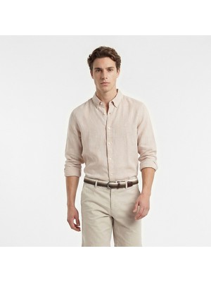 Nautica Erkek Bej Regular Fit Keten Gömlek W65103T.1PS