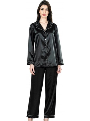Beruflic Aria's Closet Siyah Ikili Saten Gecelik Pijama Takımı 7647