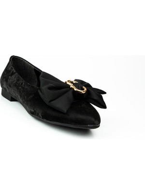 Babalı Miss Park Moda 509 Siyah Saten Kadın  Babet