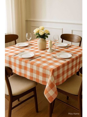 Mira Home Fiber Kareli Masa Örtüsü Sofra Bezi Ekose Desen 160X160 cm Turuncu