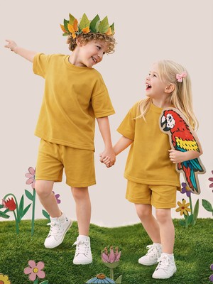 Mshb&G Hardal Oversize T-Shirt Şort Takım Çocuk Unisex %100 Pamuk