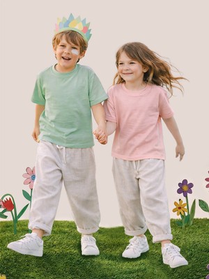 Mshb&G Erkek Kız Çocuk Unisex Pantolon Dokuma Bol Kesim Duble Paça Ilkbahar/yaz 2-8 Yaş