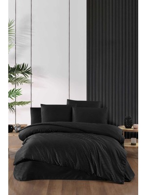 Mira Home Stripe Saten Line Çift Kişilik Nevresim Takımı Siyah