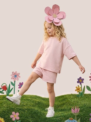 Mshb&G Pembe Oversize T-Shirt Şort Takım Kız Çocuk %100 Pamuk