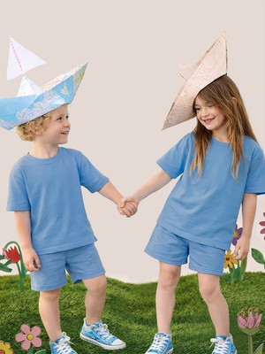 Mshb&G Mavi Oversize T-Shirt Şort Takım Çocuk Unisex %100 Pamuk