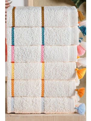 Bersay Tekstil 6’lı Premium, Bohem, Renkli, Püsküllü ve Çizgili Havlu Seti | El, Yüz, Baş Havlu Seti 50X85 cm
