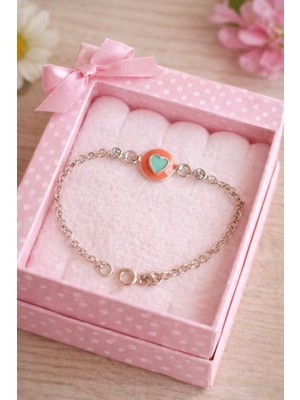 miraç gümüş takı atölyem 925 Ayar Gümüş Kalpli Mineli Kız Çocuk Bileklik