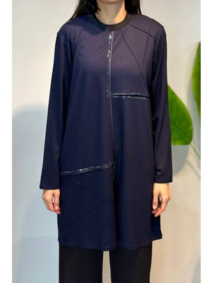 Lale Butik Penye Taş Detaylı Tunik 45-98 Lacivert