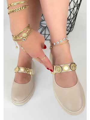 Roof Atelier Kadın Bej Bilekten Tokalı Loafer Ayakkabı - Okira