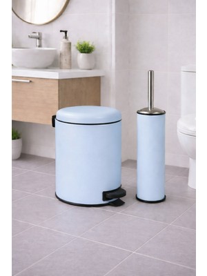Sas Haus Mavi  2'li Banyo Seti - Metal Çöp Kovası 3 Lt ve Wc Fırçası Takımı Elit 7200